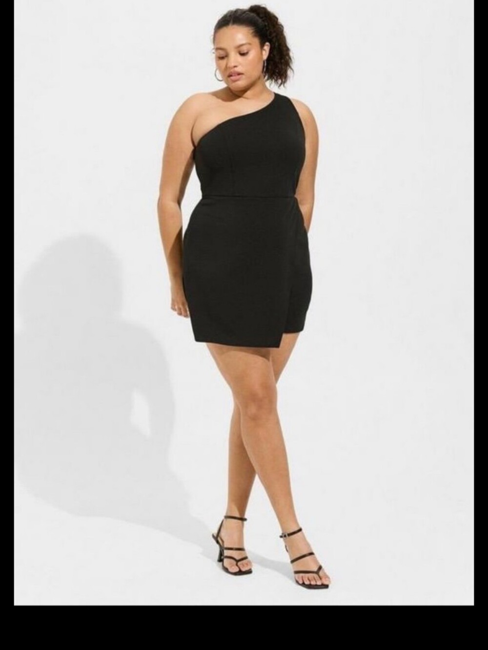 NWOT Torrid 16 black crepe poly one shoulder wrap skirt romper